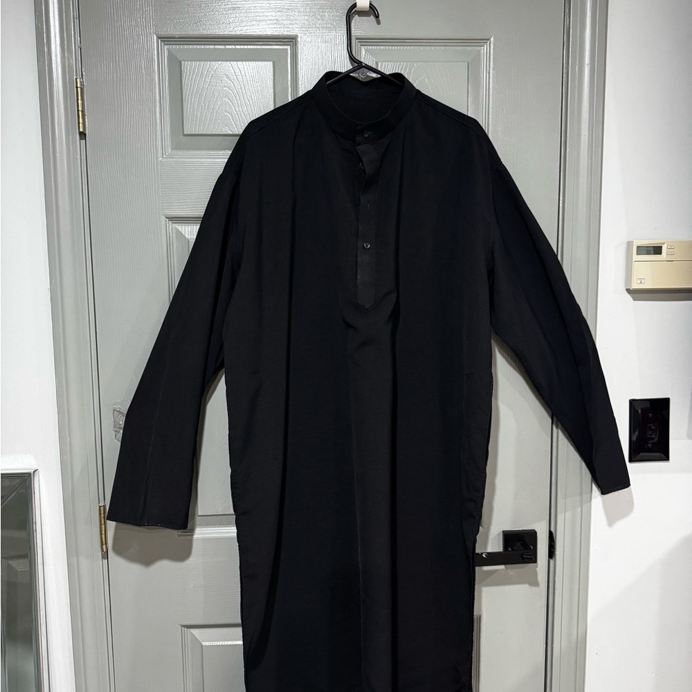 Men's Black Long Sleeve Collarless Kurta